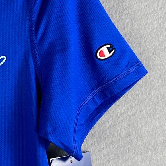 Champion Men's Small Logo Print T-Shirt Mesh Crew Neck Short Sleeve Blue NEW - Picture 5 of 10